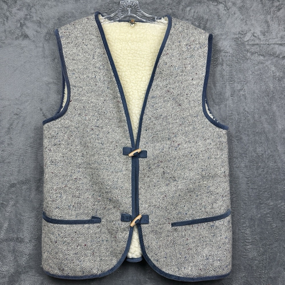 Vintage Norm Thompson Vest Men's Size 44 Wool Sherpa Lined Heather Gray Ireland